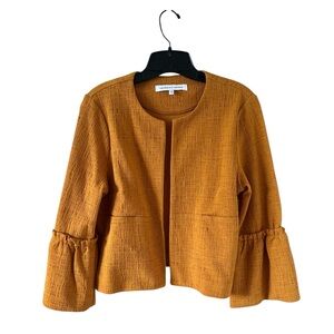 Cupcakes & Cashmere Amber Textured Blazer Color Mustard Ruffle Flared Sleeves S